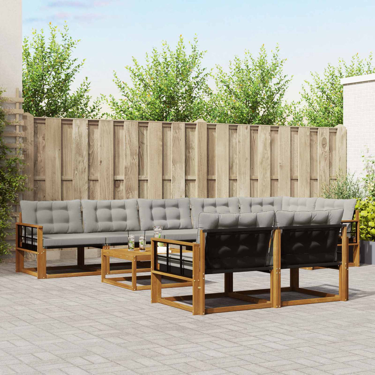vidaXL Buiten bank set met kussen 9 pcs Natuurlijk en Crème
