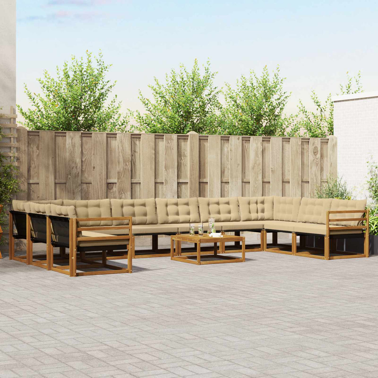 vidaXL Outdoor Sofa Set with Cushions 11 pcs Natural and Cream