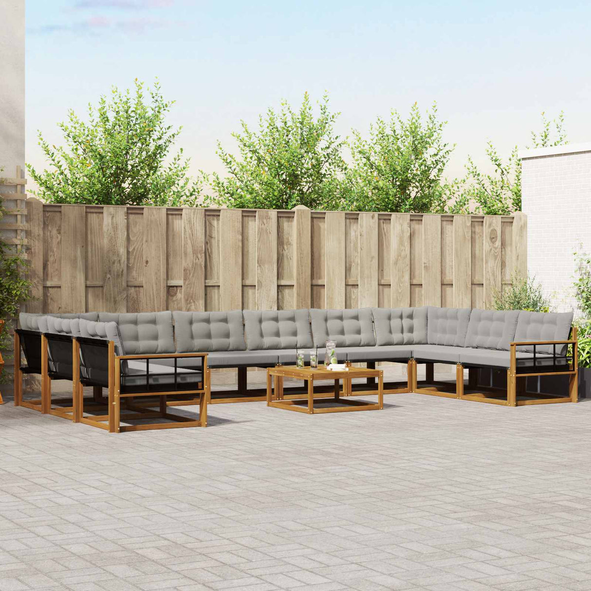 vidaXL Outdoor Sofa Set with Cushions 11 pcs Natural and Cream