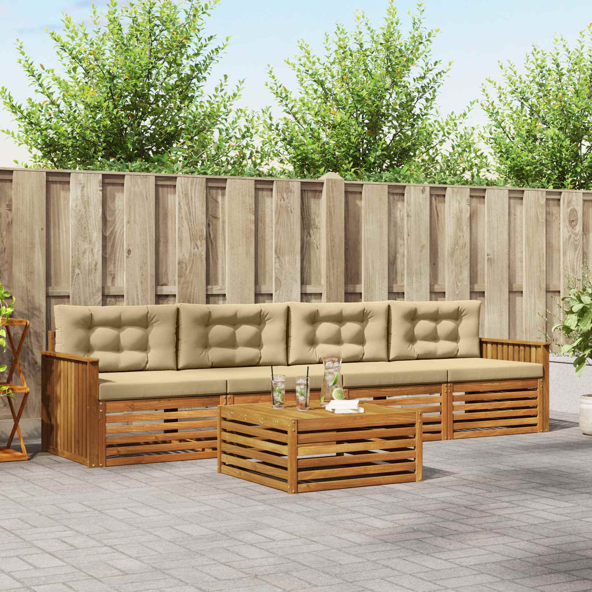 vidaXL Outdoor Sofa Set 5 pcs Natural