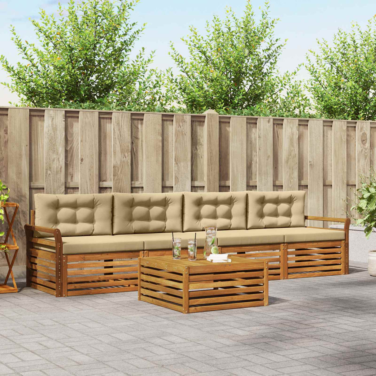 vidaXL Outdoor Sofa Set 5 pcs Natural