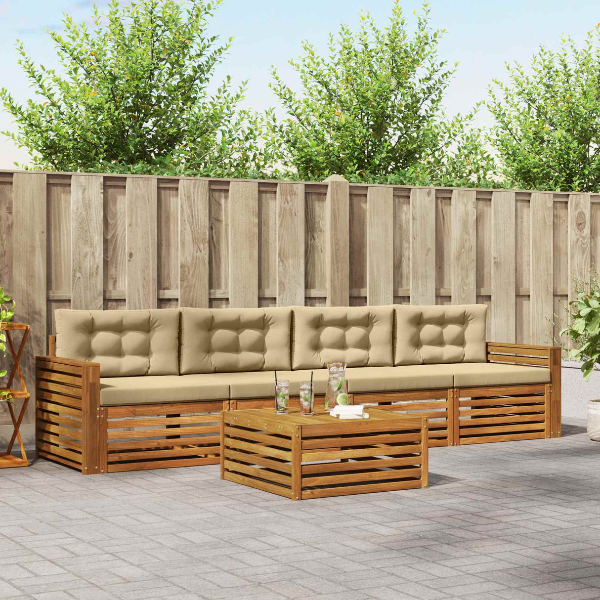 vidaXL Outdoor Sofa Set 5 pcs Natural
