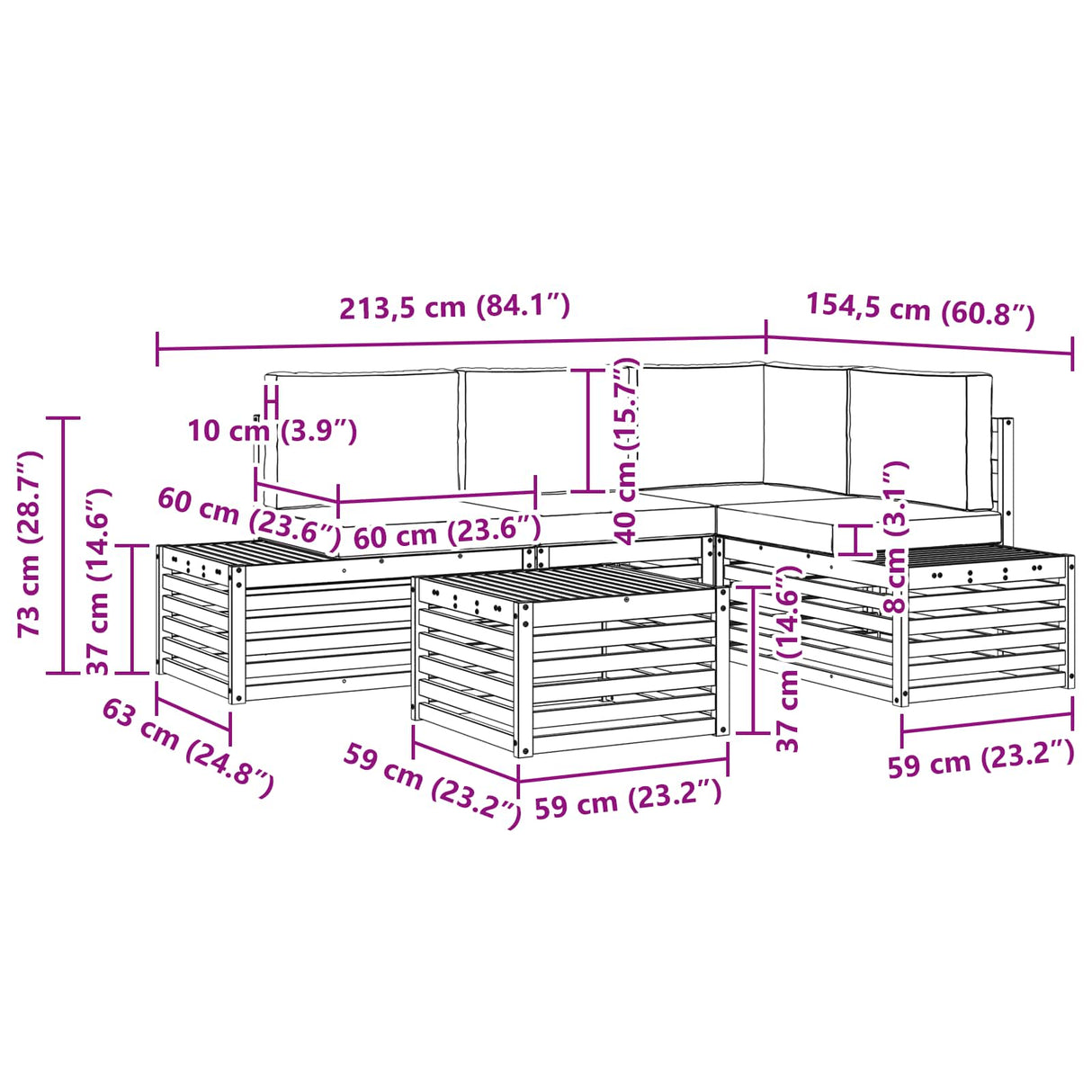 vidaXL Sofa-Sets met kussen 5 Stuk Natuurlijk en Crème