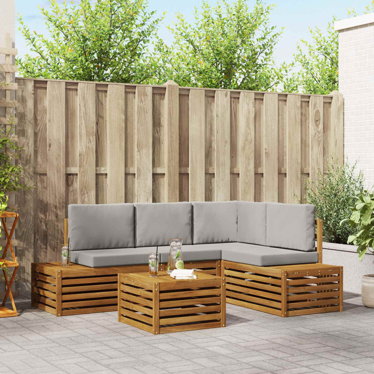 vidaXL Sofa-Sets met kussen 5 Stuk Natuurlijk en Crème