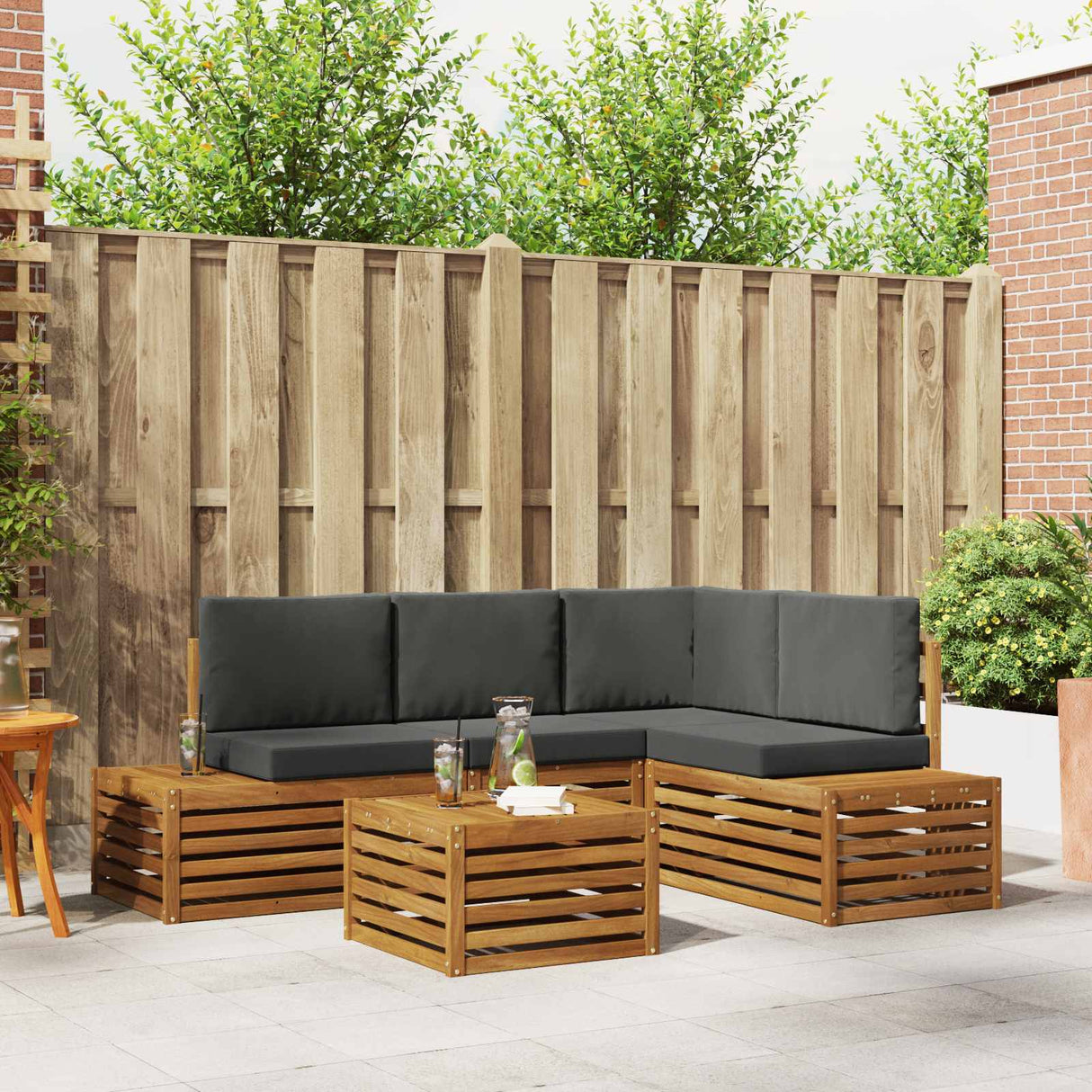 vidaXL Sofa-Sets met kussen 5 Stuk Natuurlijk en Crème