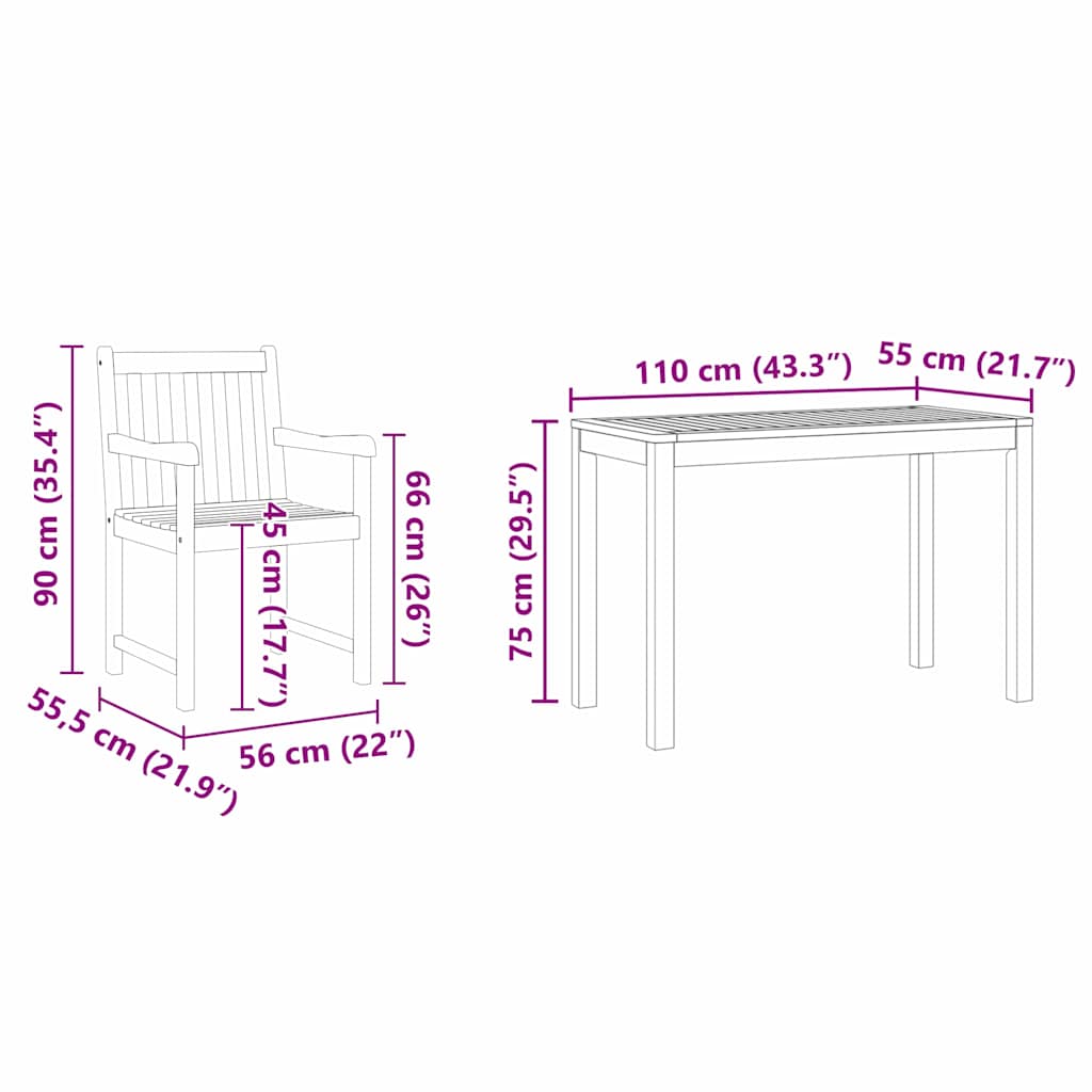 vidaXL Garden Dining Set 3 pcs Brown Solid Acacia Wood