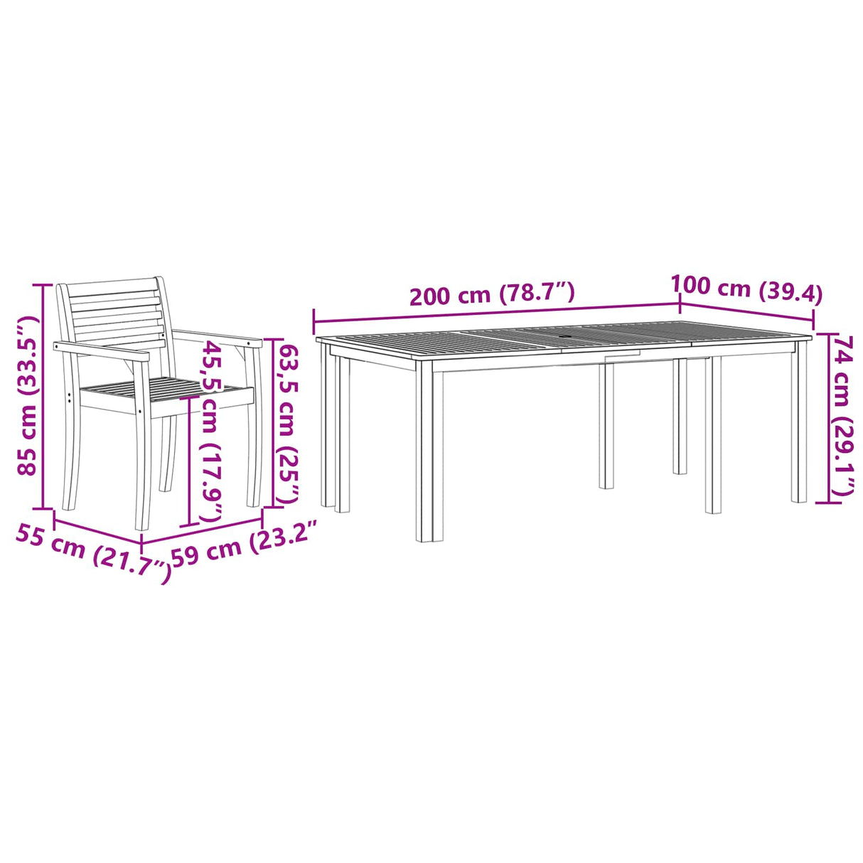 vidaXL Tuin Eettafel Set 7 pcs Bruin Massief Acacia Hout