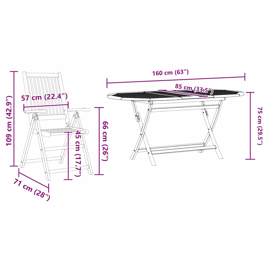 vidaXL Tuin Eettafel Set 5 pcs Bruin Massief Acacia Hout