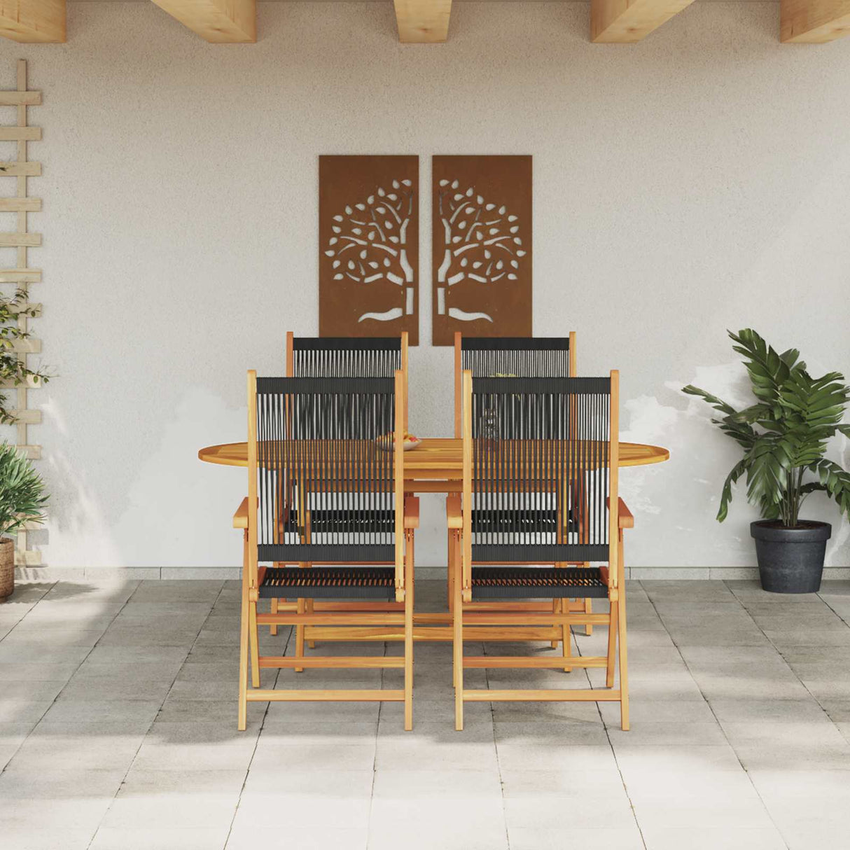 vidaXL Tuin Eettafel Set 5 pcs Zwart Massief Acacia Hout