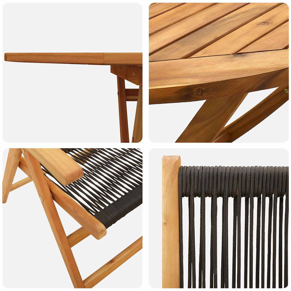 vidaXL Tuin Eettafel Set 5 pcs Zwart Massief Acacia Hout
