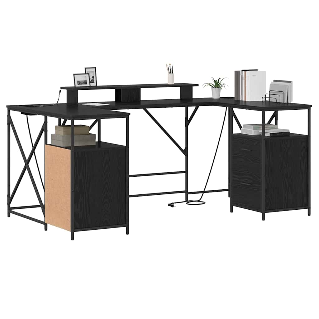 vidaXL Desk with Drawer Black Oak 182 x 101 x 87.5 cm Engineered Wood