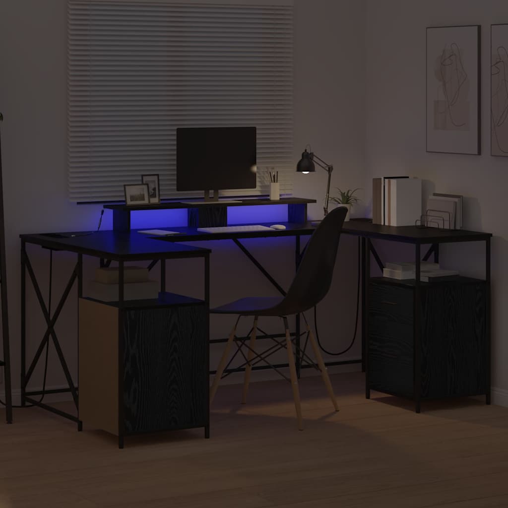 vidaXL Desk with Drawer Black Oak 182 x 101 x 87.5 cm Engineered Wood