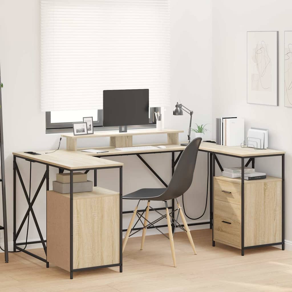 vidaXL Desk with Drawer Black Oak 182 x 101 x 87.5 cm Engineered Wood