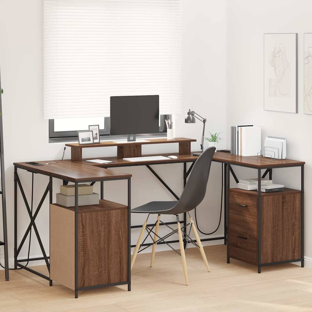 vidaXL Desk with Drawer Black Oak 182 x 101 x 87.5 cm Engineered Wood