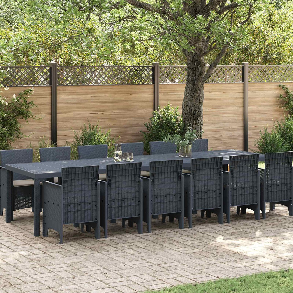 vidaXL Garden Dining Set 15 pcs Anthracite Polyrattan
