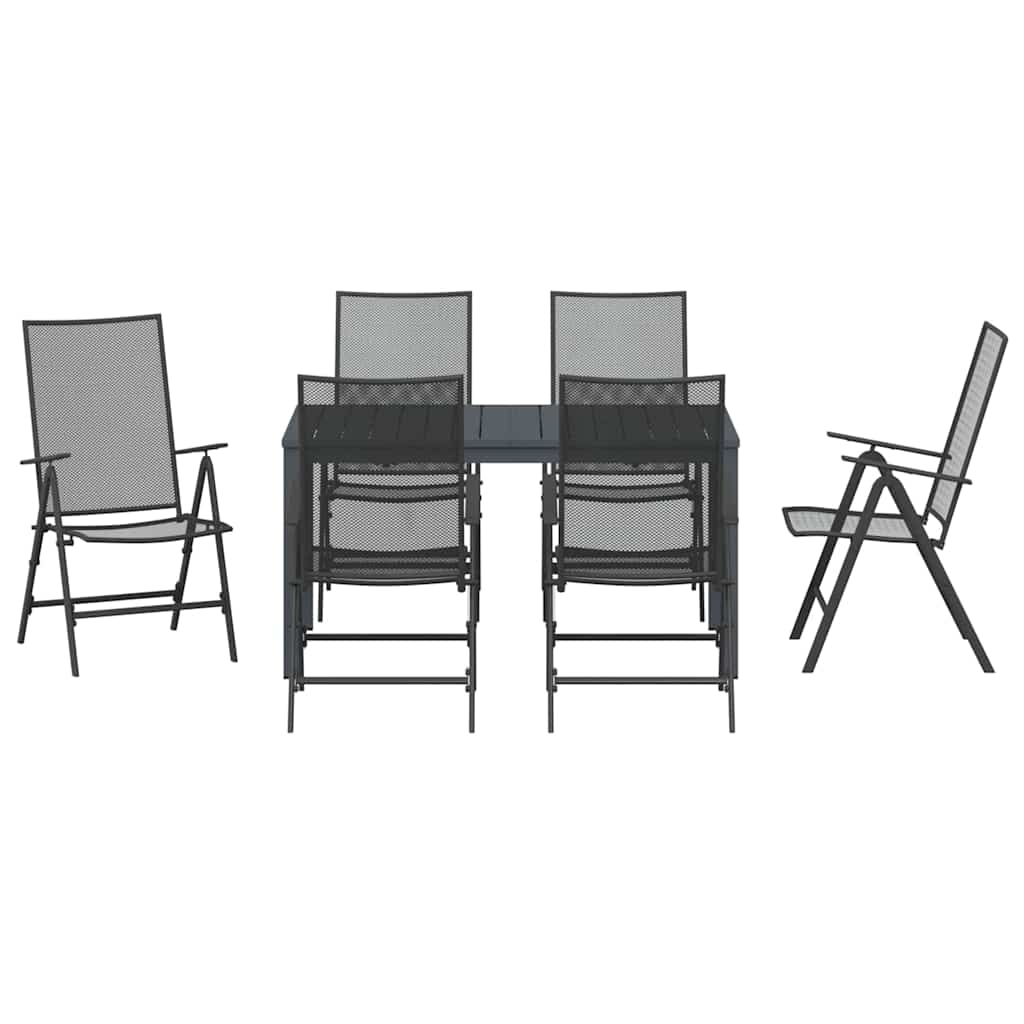 vidaXL Tuin Eettafel Set 7 pcs Antraciet Poedergecoat staal