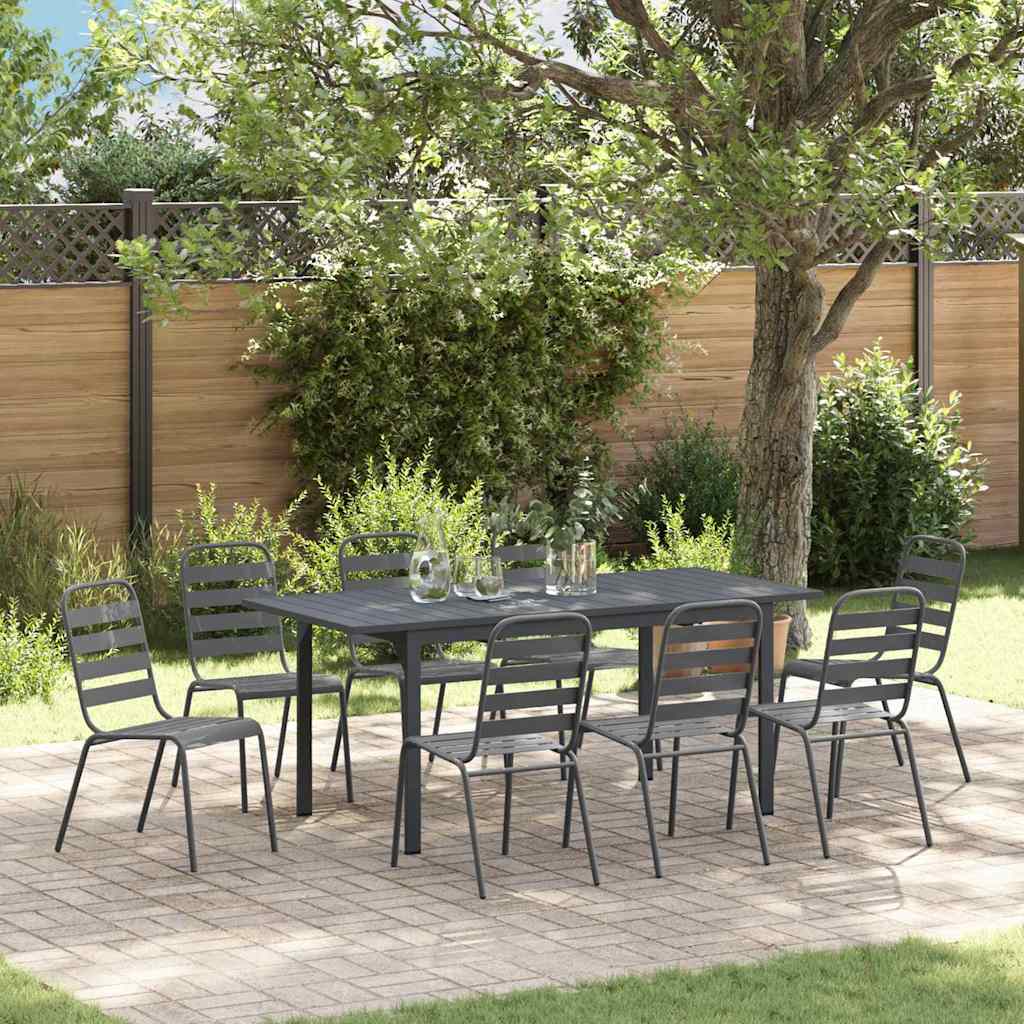 vidaXL Tuin Eettafel Set 9 pcs Antraciet Poedergecoat staal