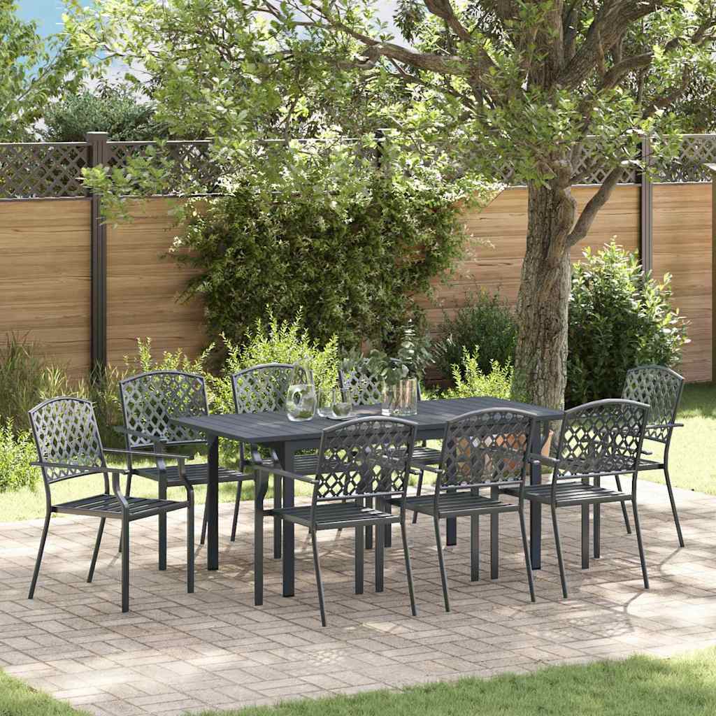 vidaXL Tuin Eettafel Set 7 pcs Antraciet Poedergecoat staal