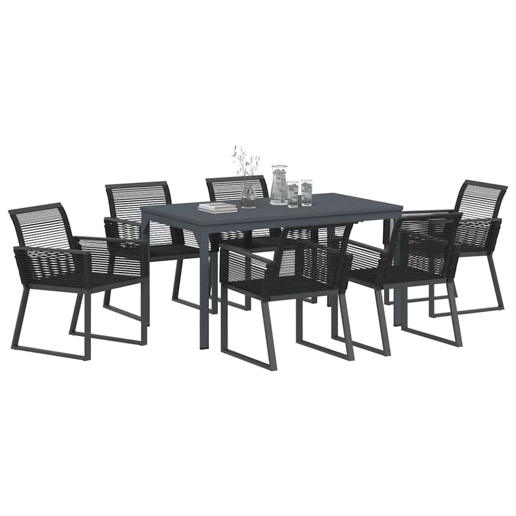 vidaXL Tuin Eettafel Set 7 pcs Zwart poly rattan