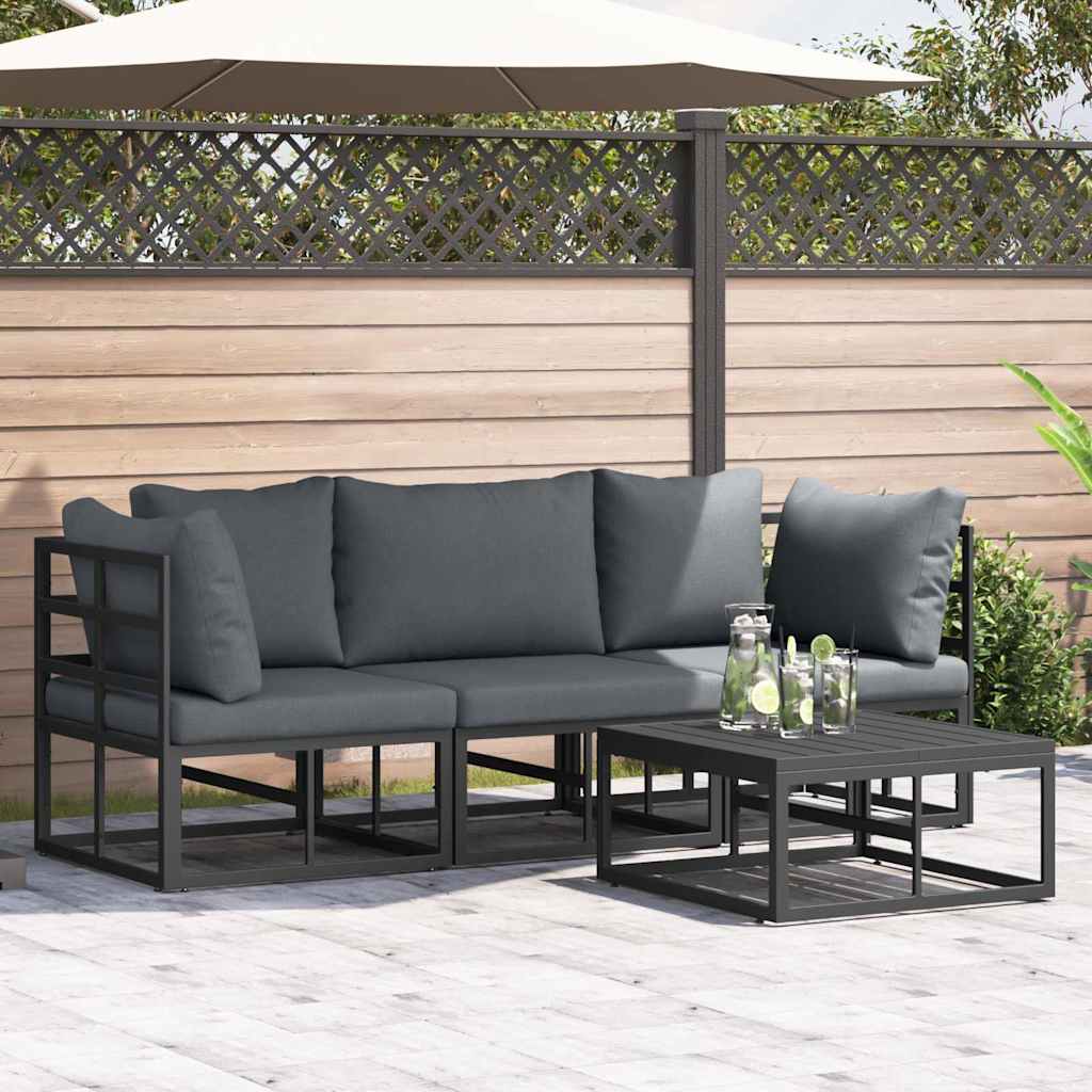 vidaXL Tuinbank Set 4 pcs Zwart Metaal