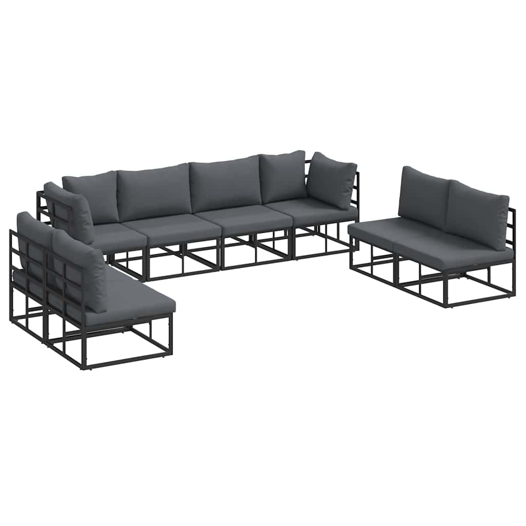 vidaXL Tuinbank Set met kussen 8 pcs Zwart Aluminium
