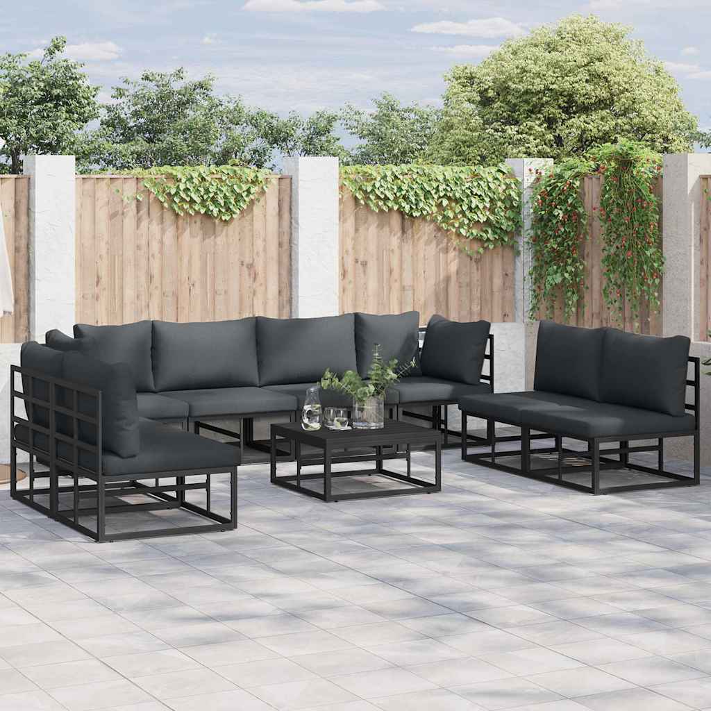 vidaXL Tuinbank Set met kussen 8 pcs Zwart Aluminium