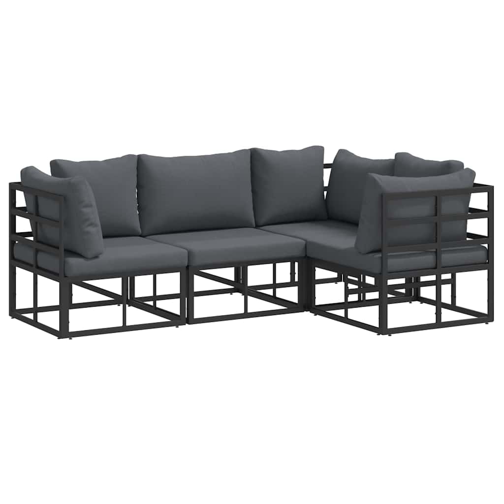 vidaXL Tuinbank Set met kussen 4 pcs Zwart Aluminium