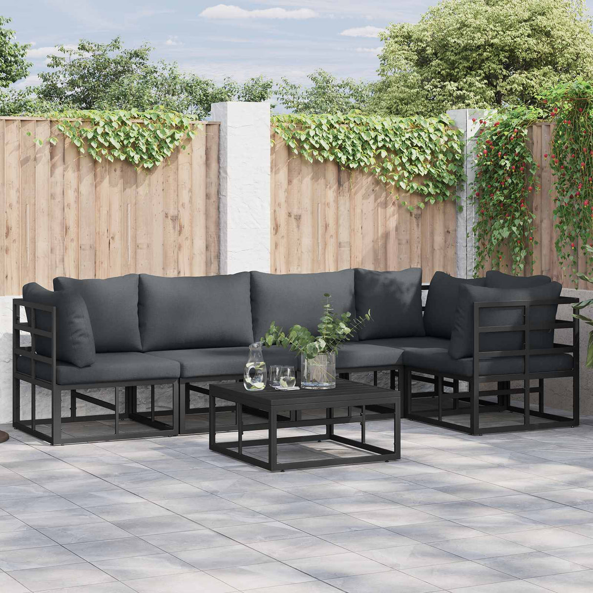 vidaXL Tuinbank Set met kussen 5 pcs Zwart Aluminium