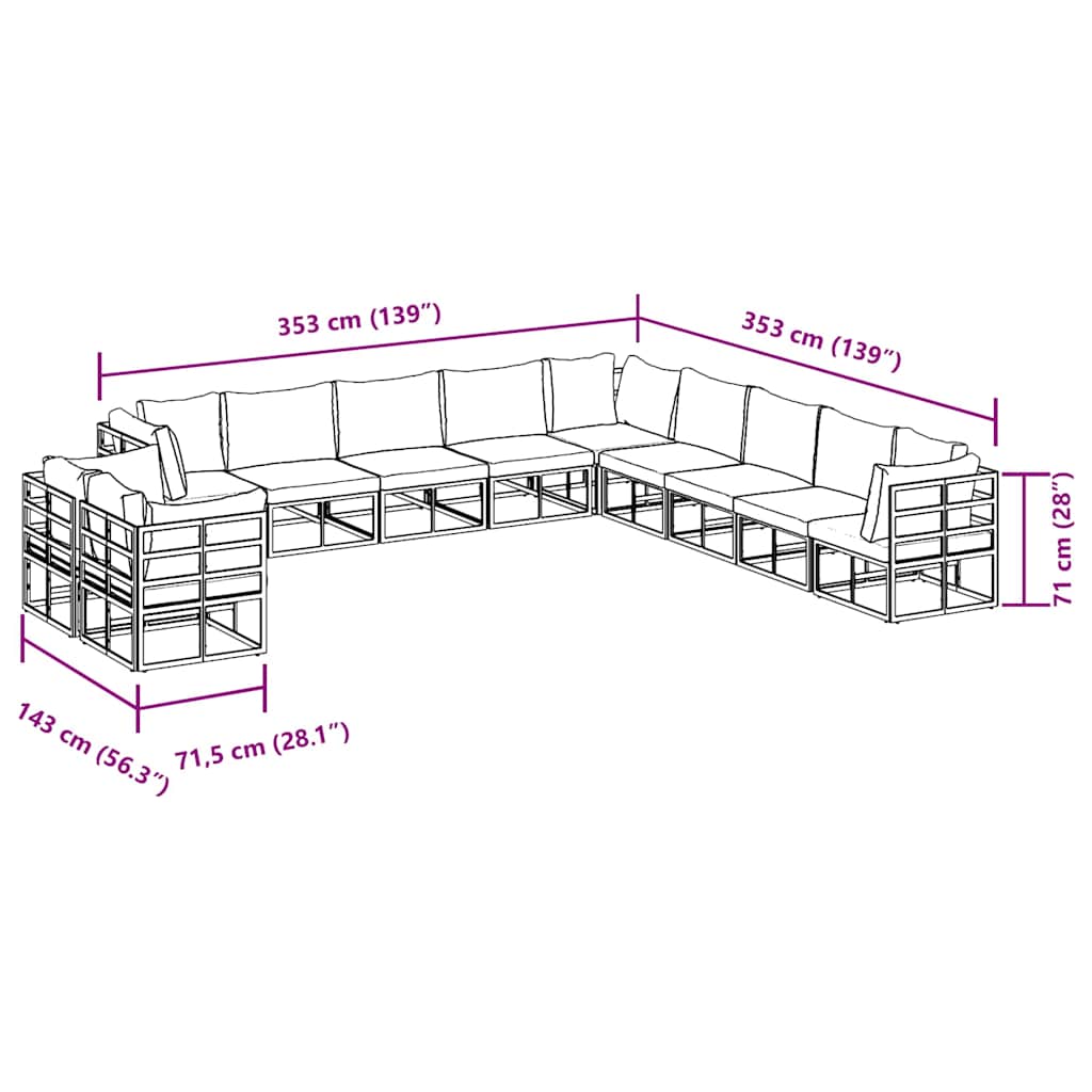 vidaXL Tuinbank Set met kussen 11 pcs Zwart Aluminium