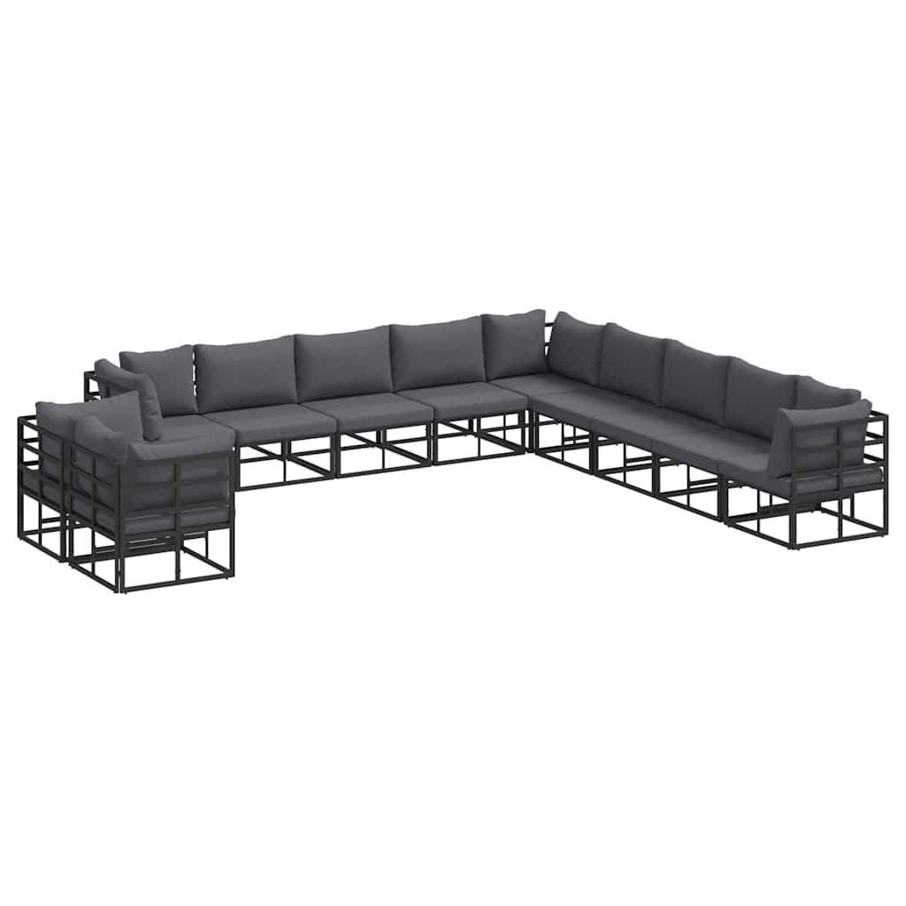 vidaXL Tuinbank Set met kussen 11 pcs Zwart Aluminium