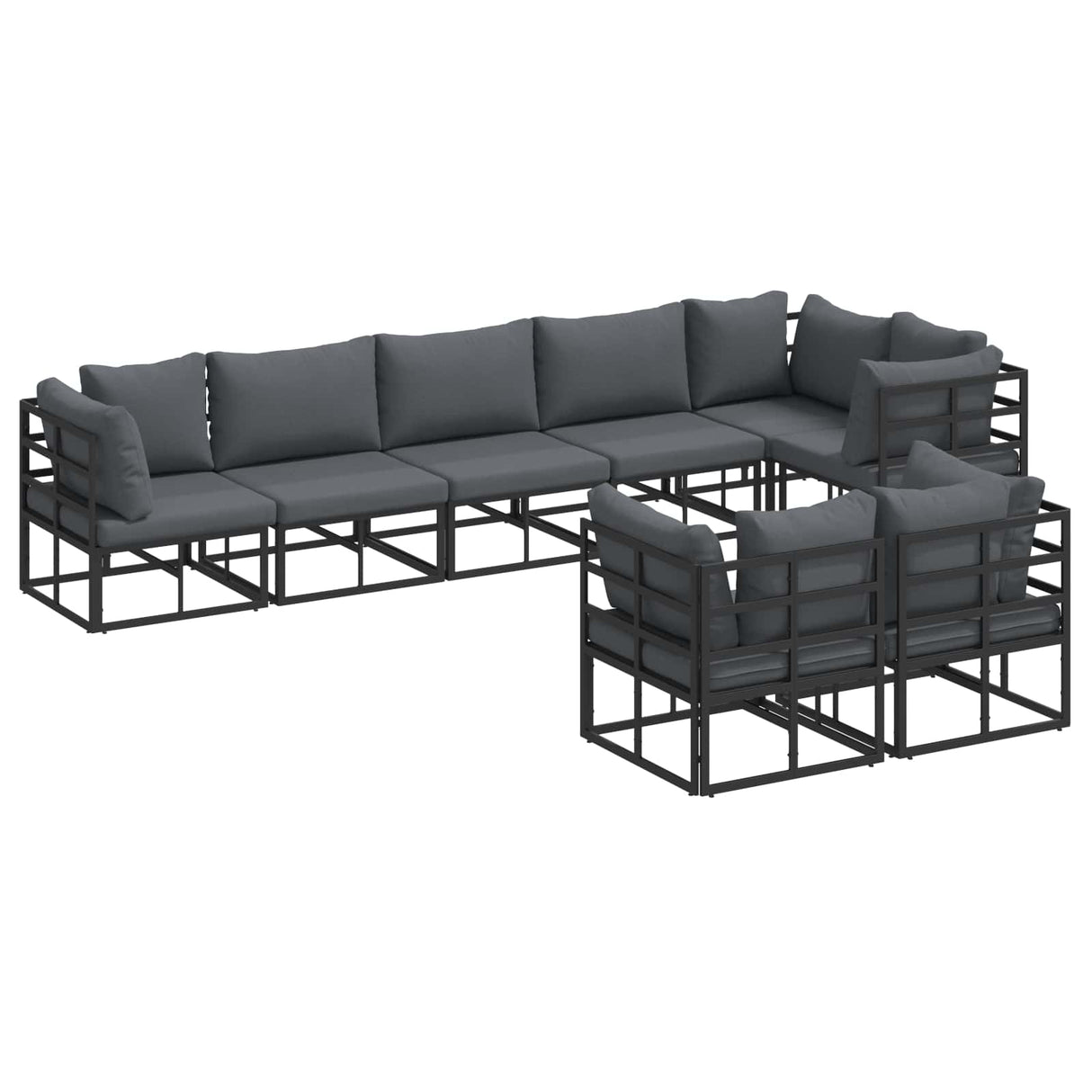 vidaXL Tuinbank Set met kussen 8 pcs Zwart Aluminium