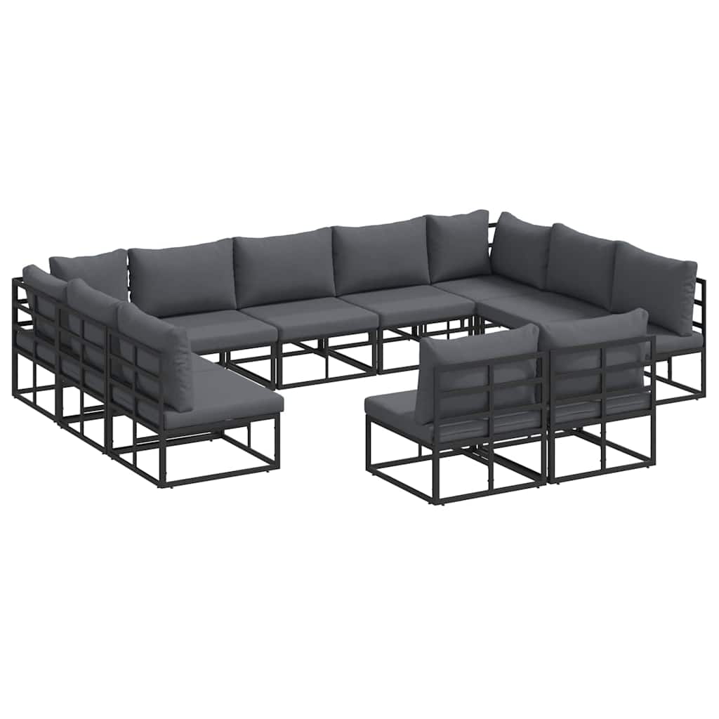 vidaXL Tuinbank Set met kussen 11 pcs Zwart Aluminium