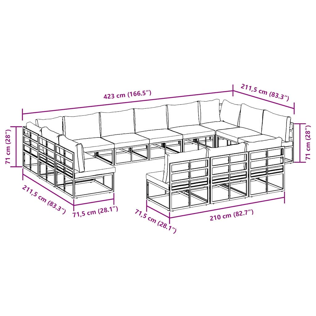 vidaXL Tuinbank Set met kussen 13 pcs Zwart Aluminium