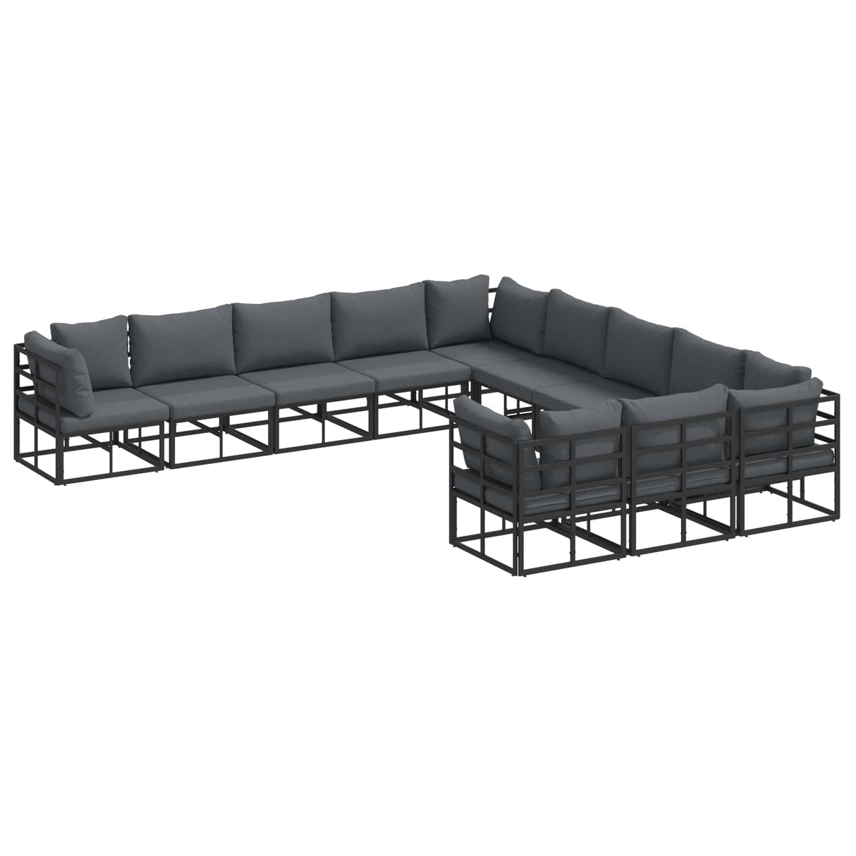 vidaXL Tuinbank Set met kussen 11 pcs Zwart Aluminium