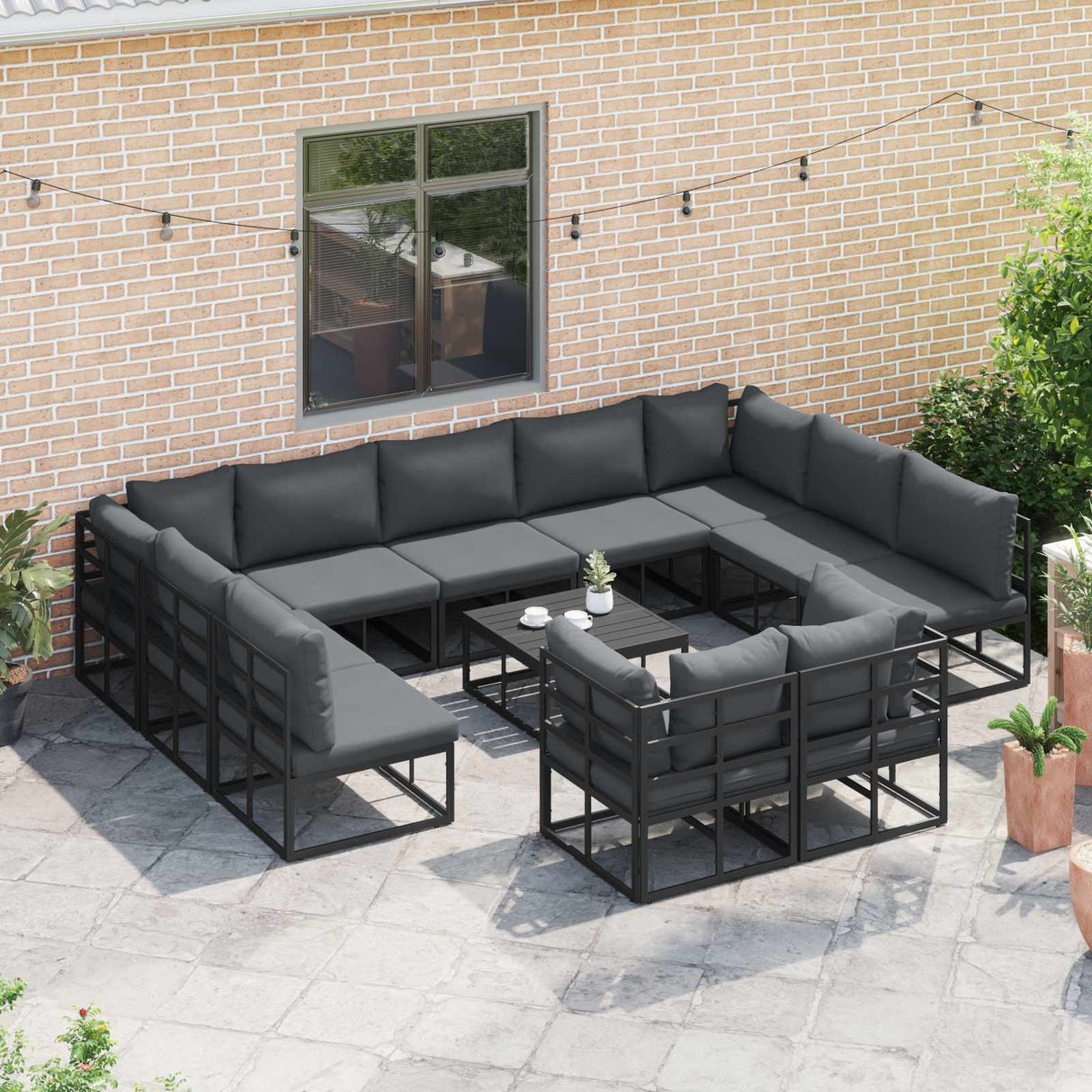 vidaXL Tuinbank Set met kussen 11 pcs Zwart Aluminium