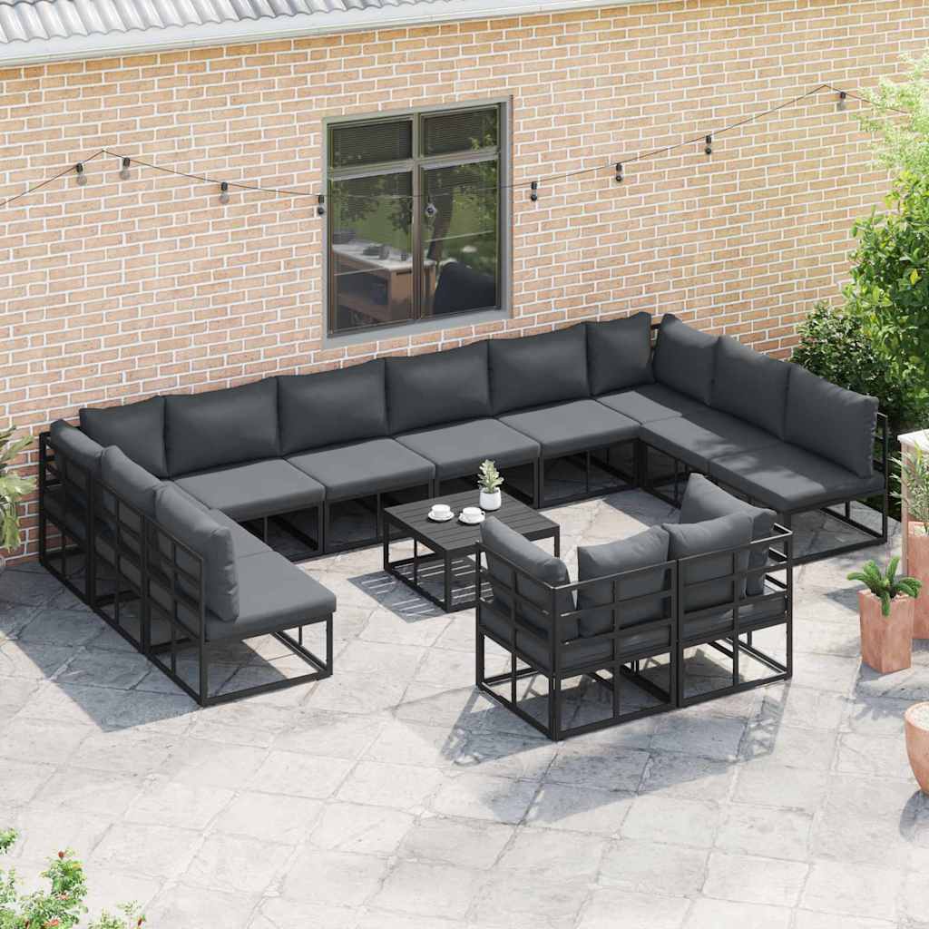 vidaXL Tuinbank Set met kussen 12 pcs Zwart Aluminium