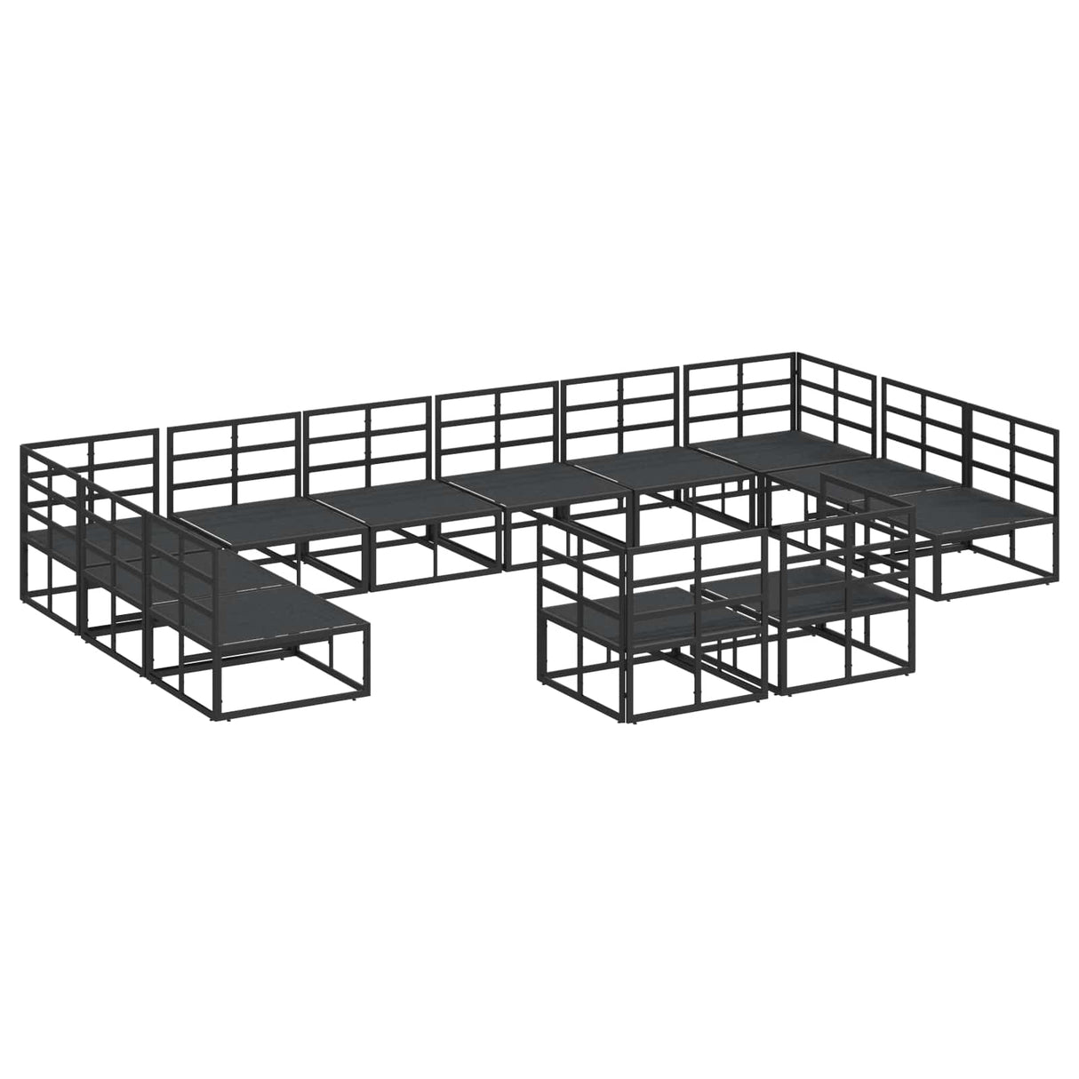 vidaXL Tuinbank Set met kussen 12 pcs Zwart Aluminium