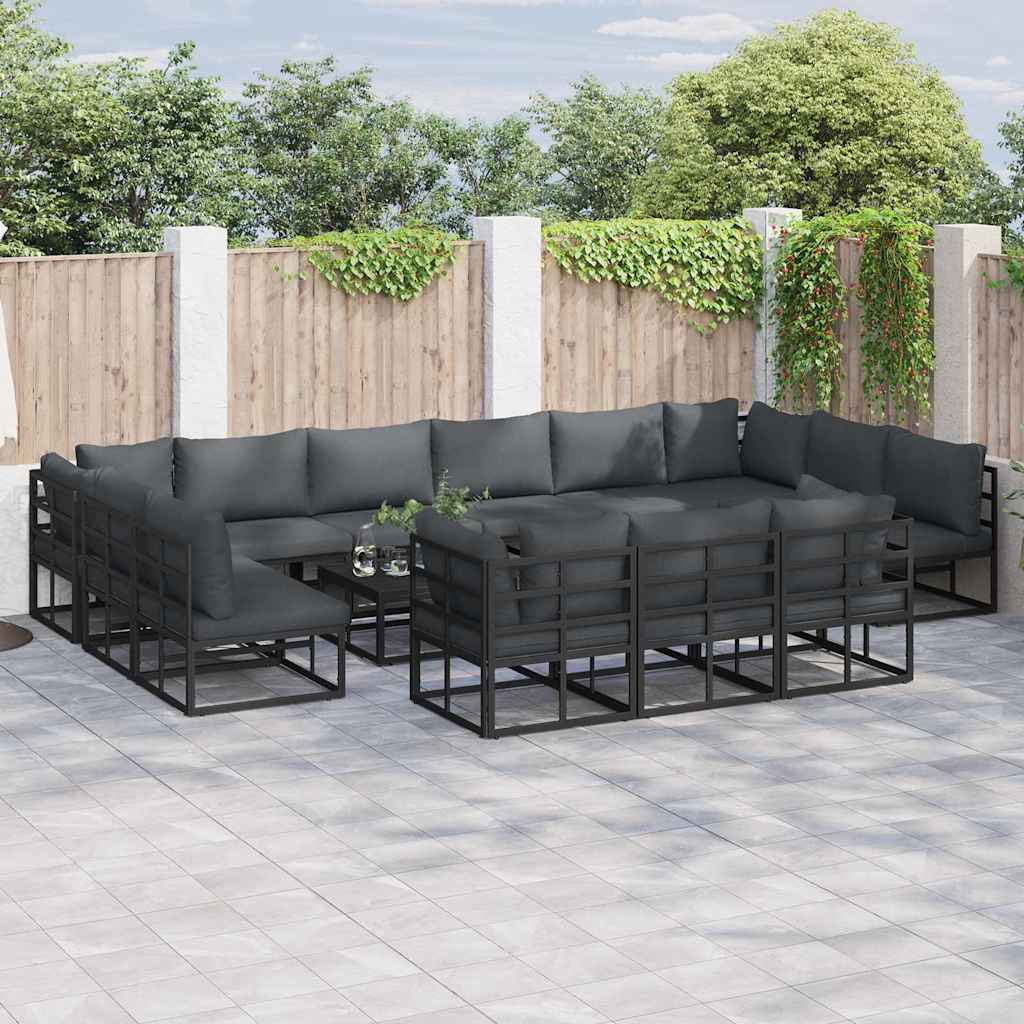vidaXL Tuinbank Set met kussen 13 pcs Zwart Aluminium
