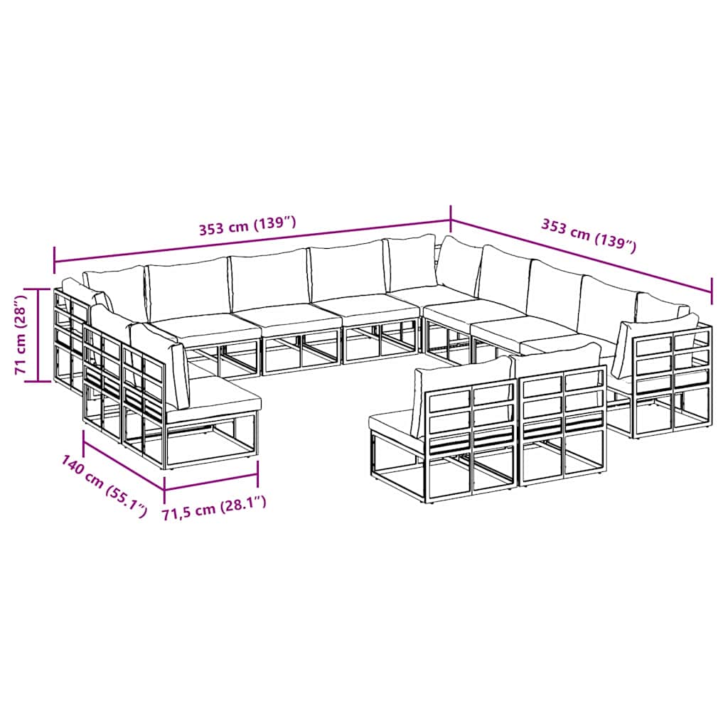 vidaXL Tuinbank Set met kussen 13 pcs Zwart Aluminium