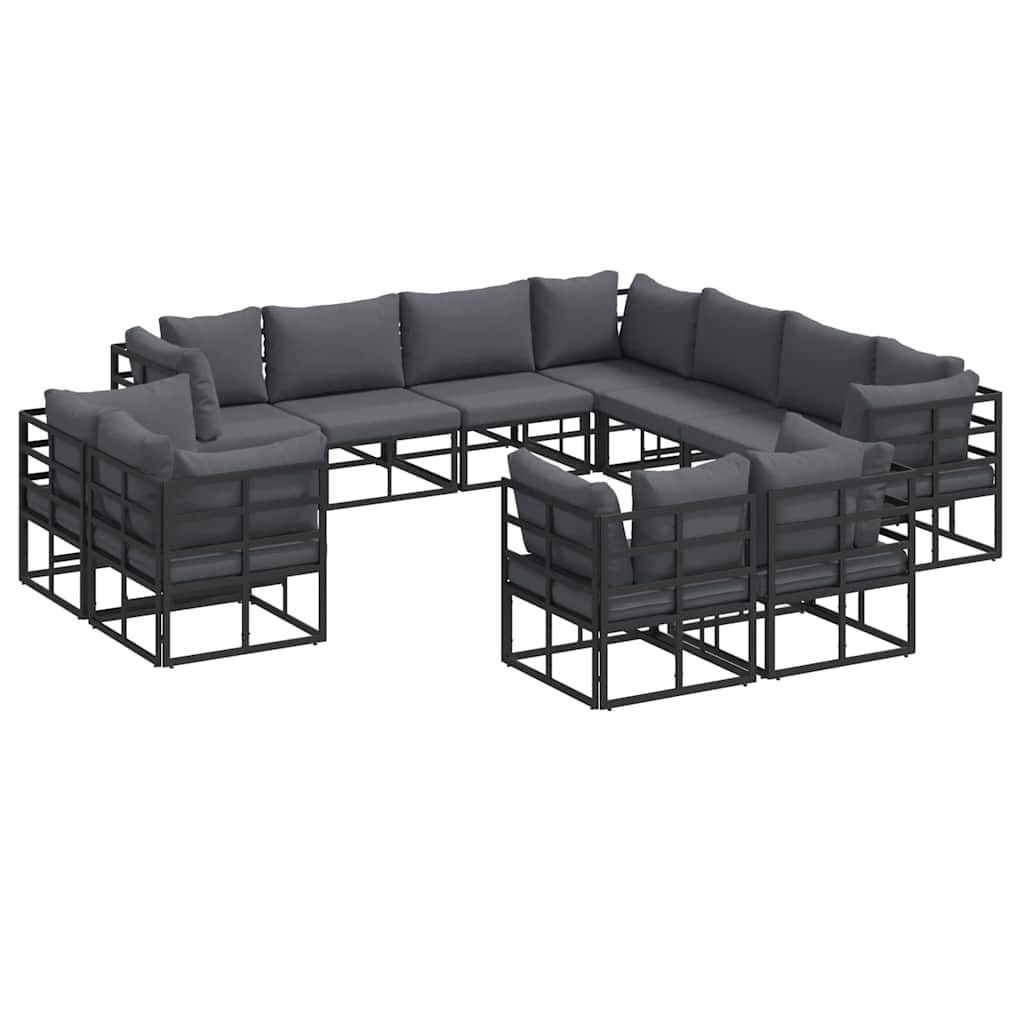 vidaXL Tuinbank Set met kussen 11 pcs Zwart Aluminium