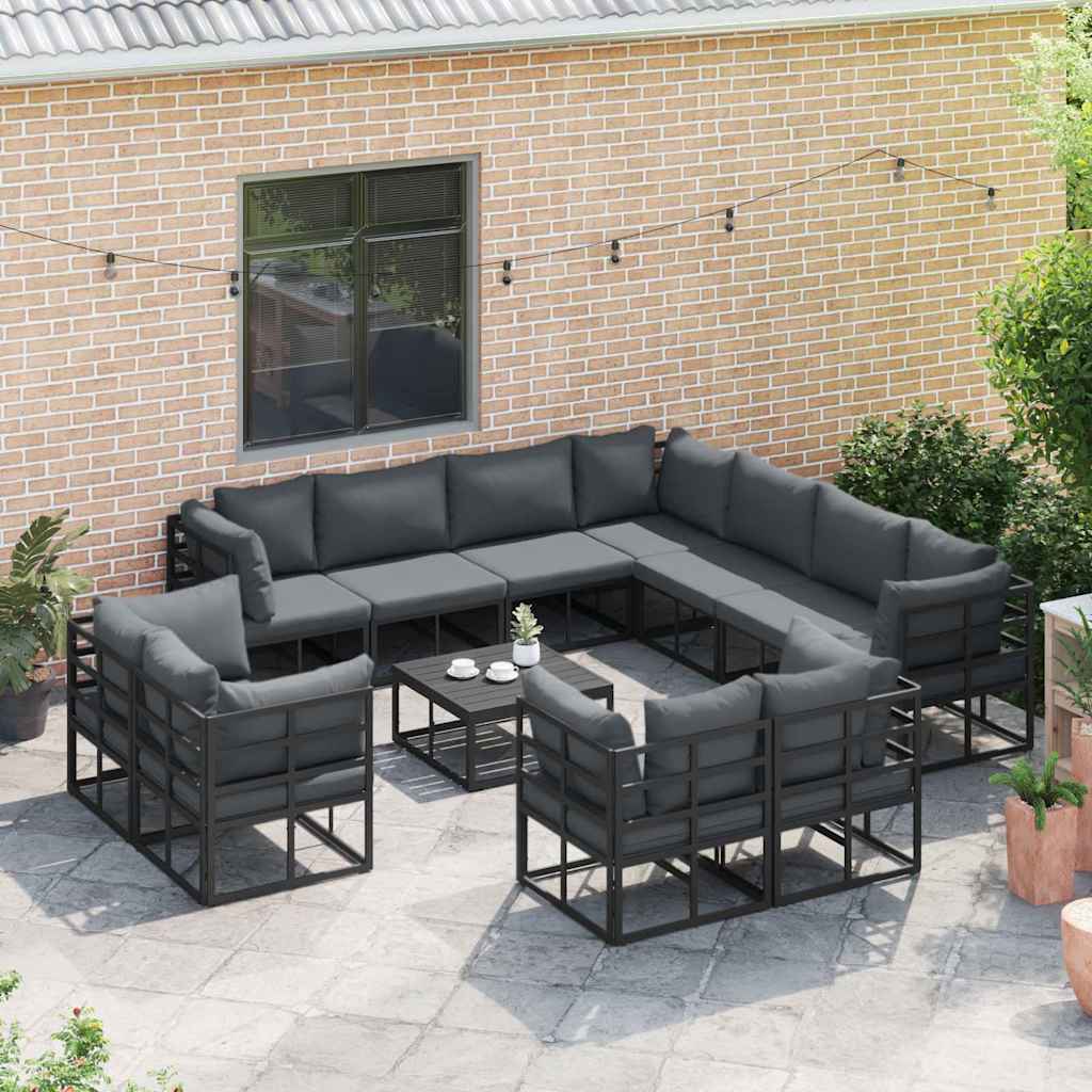 vidaXL Tuinbank Set met kussen 11 pcs Zwart Aluminium