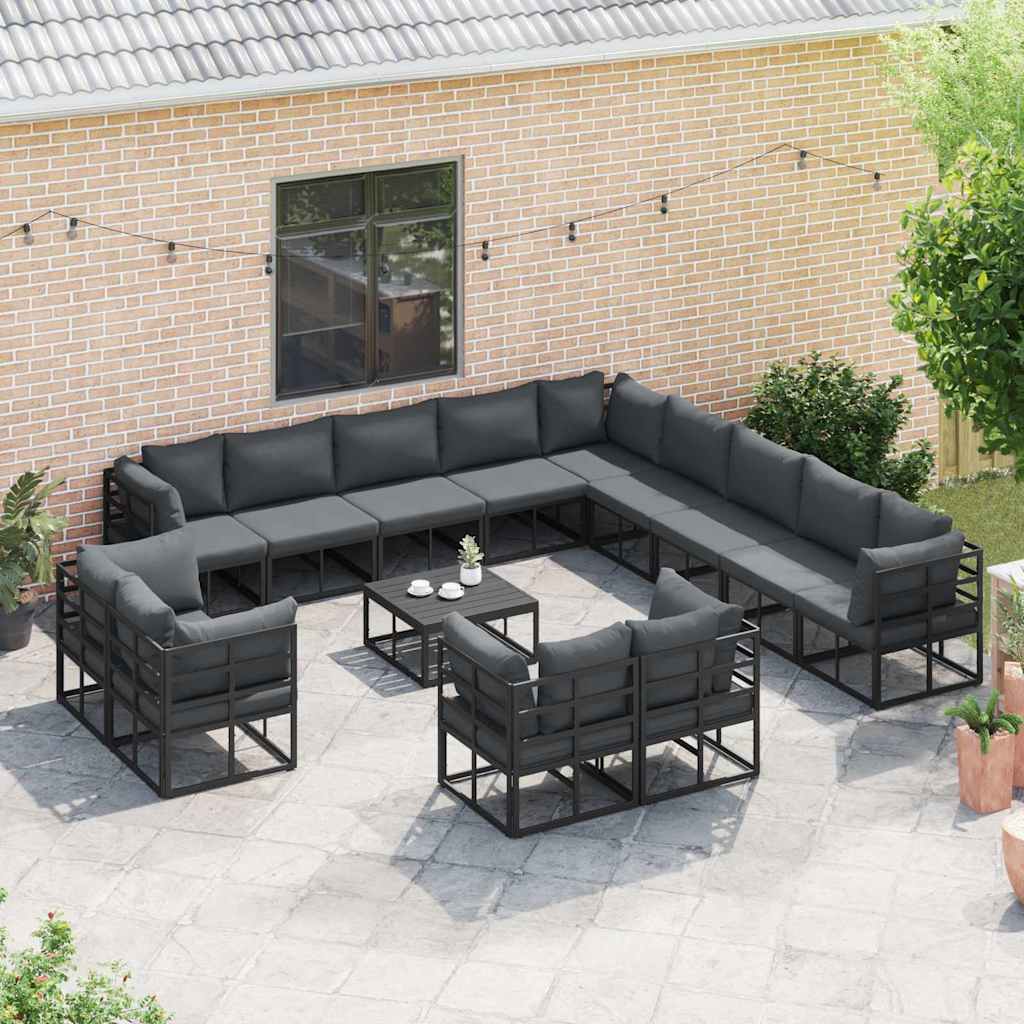 vidaXL Garden Lounge Set with cushions 13 pcs Black Aluminium