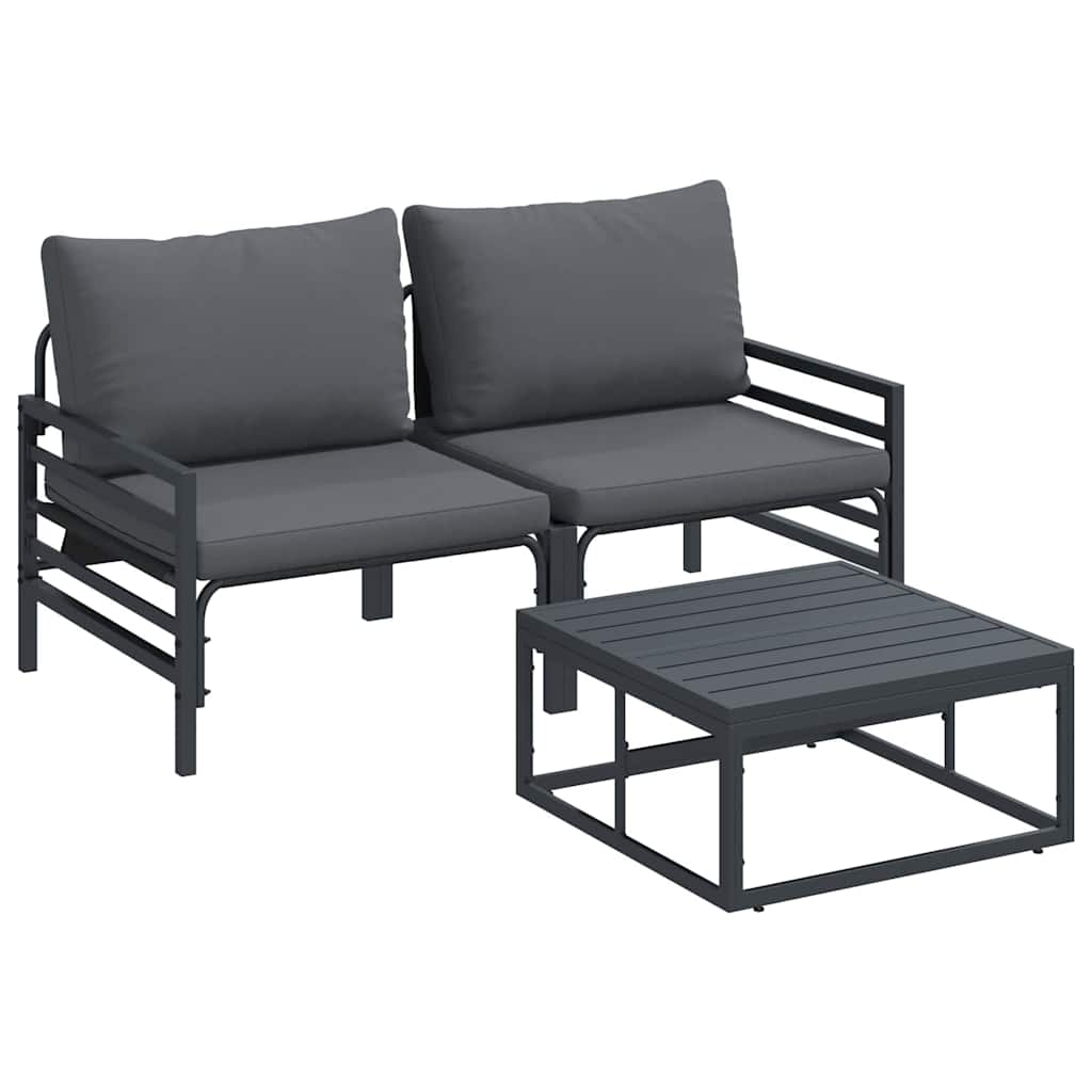 vidaXL Tuinbank Set met kussen 3 pcs Zwart Staal