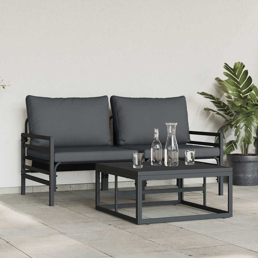 vidaXL Tuinbank Set met kussen 3 pcs Zwart Staal
