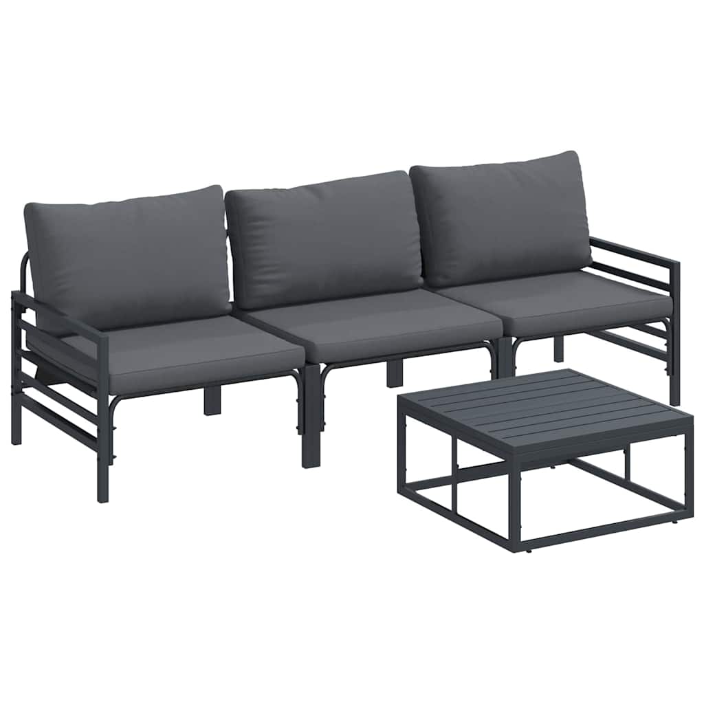 vidaXL Garden Bench Set with Cushion 3 pcs Black Steel