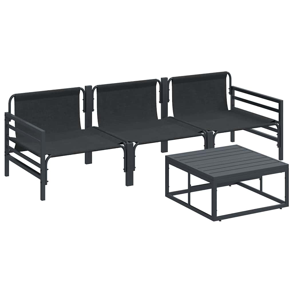 vidaXL Garden Bench Set with Cushion 3 pcs Black Steel