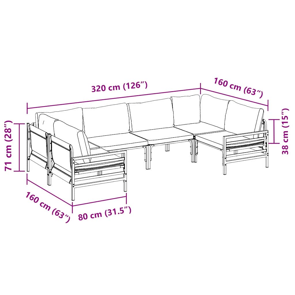 vidaXL Tuinbank Set met kussen 6 pcs Zwart Staal