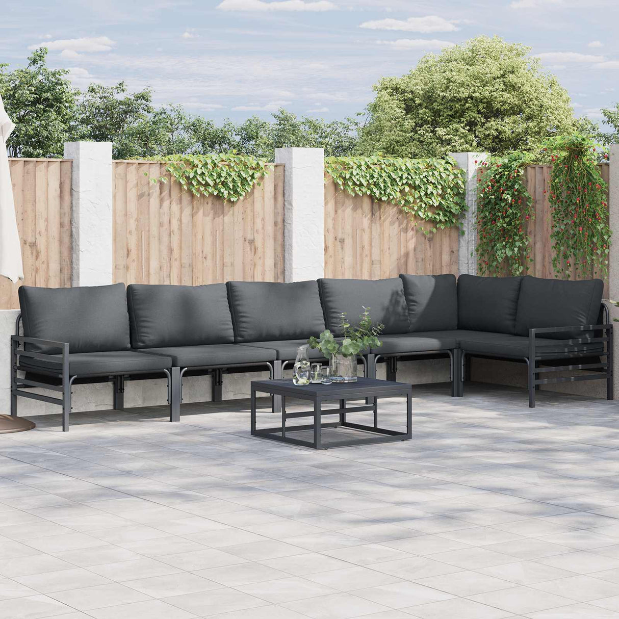 vidaXL Tuinbank Set met kussen 6 pcs Zwart Staal