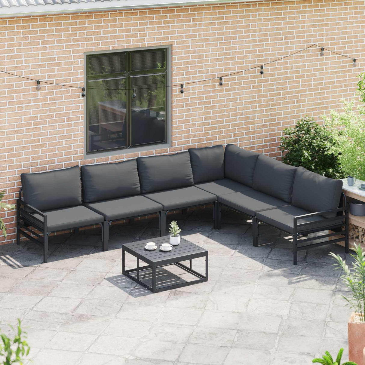 vidaXL Tuinbank Set met kussen 6 pcs Zwart Staal