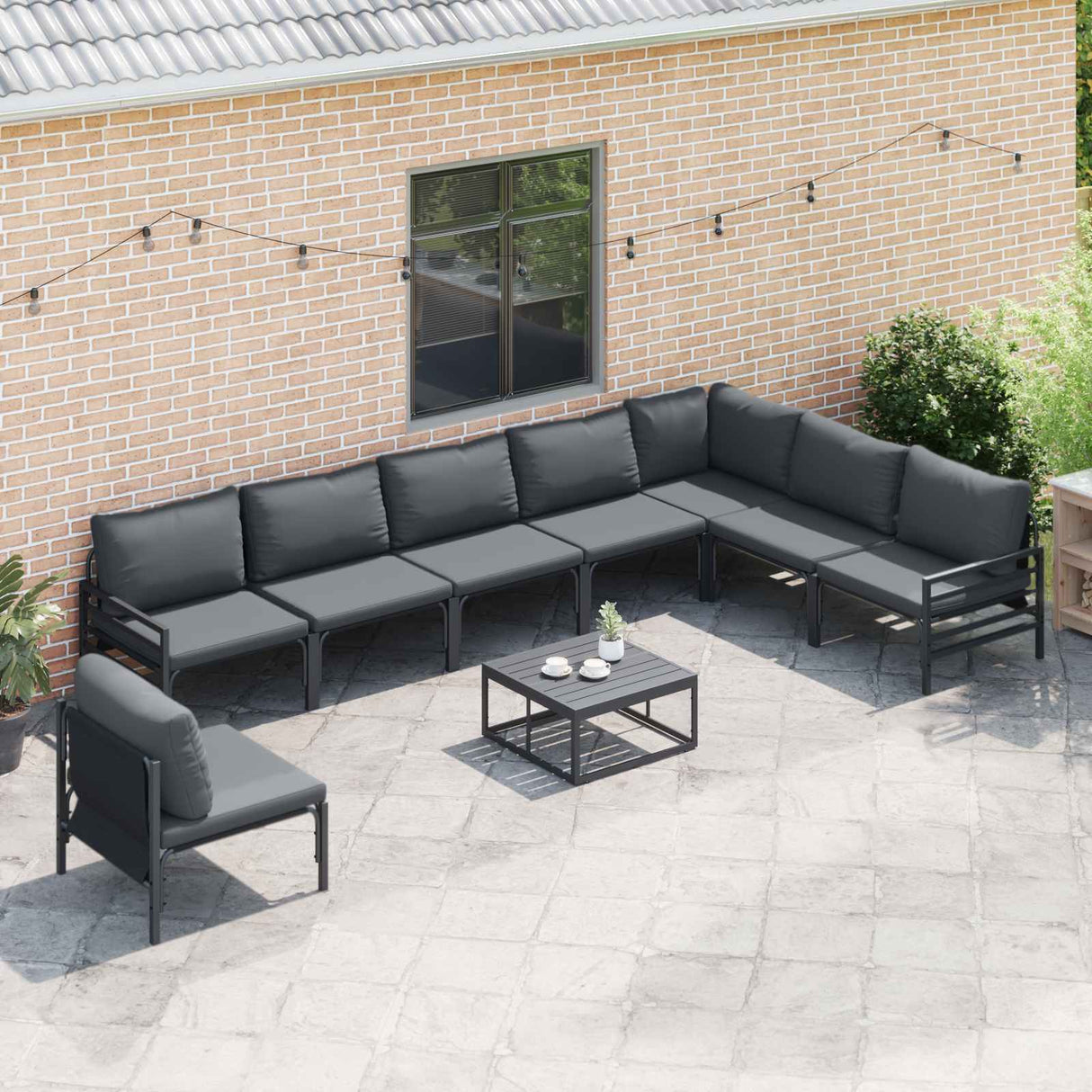 vidaXL Tuinbank Set met kussen Antraciet Staal